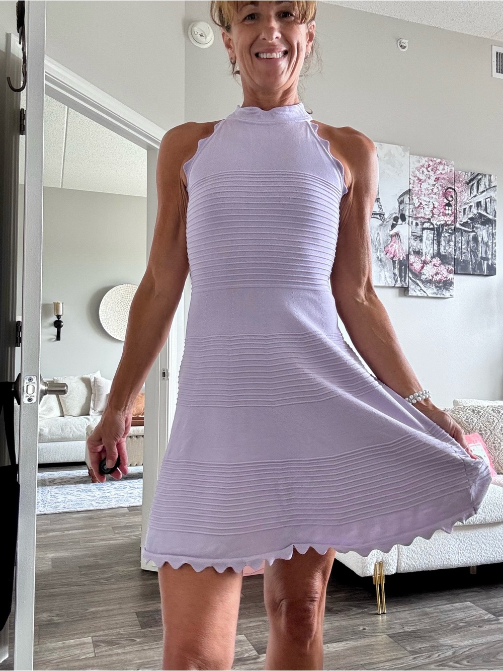 Lilac Scallop-Hem Knit Halter Dress - Women Eliza J